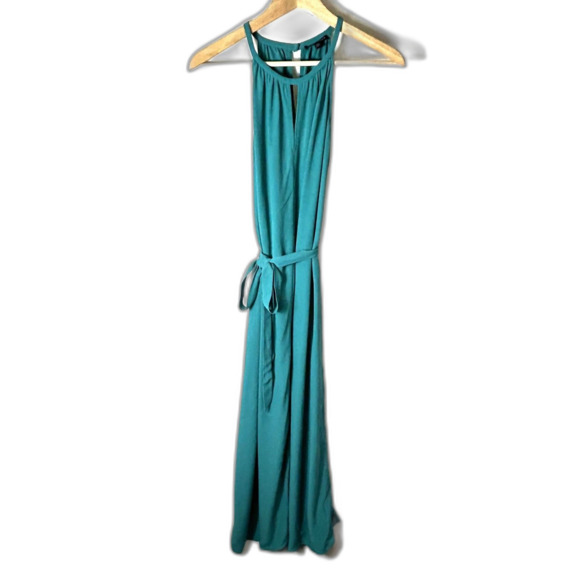 Eileen Fisher Jade Green-Blue Keyhole Halter-Style Belted Midi Dress Size XXS - Picture 4 of 12